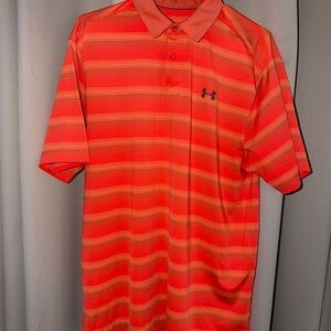 Under Armour Men's Large Striped Golf Polo Shirt Electric Orange Limited Edition